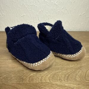LL Bean Toddler Size 3-4 Sherpa Cozy Slipper Booties Blue Suede Bottoms
